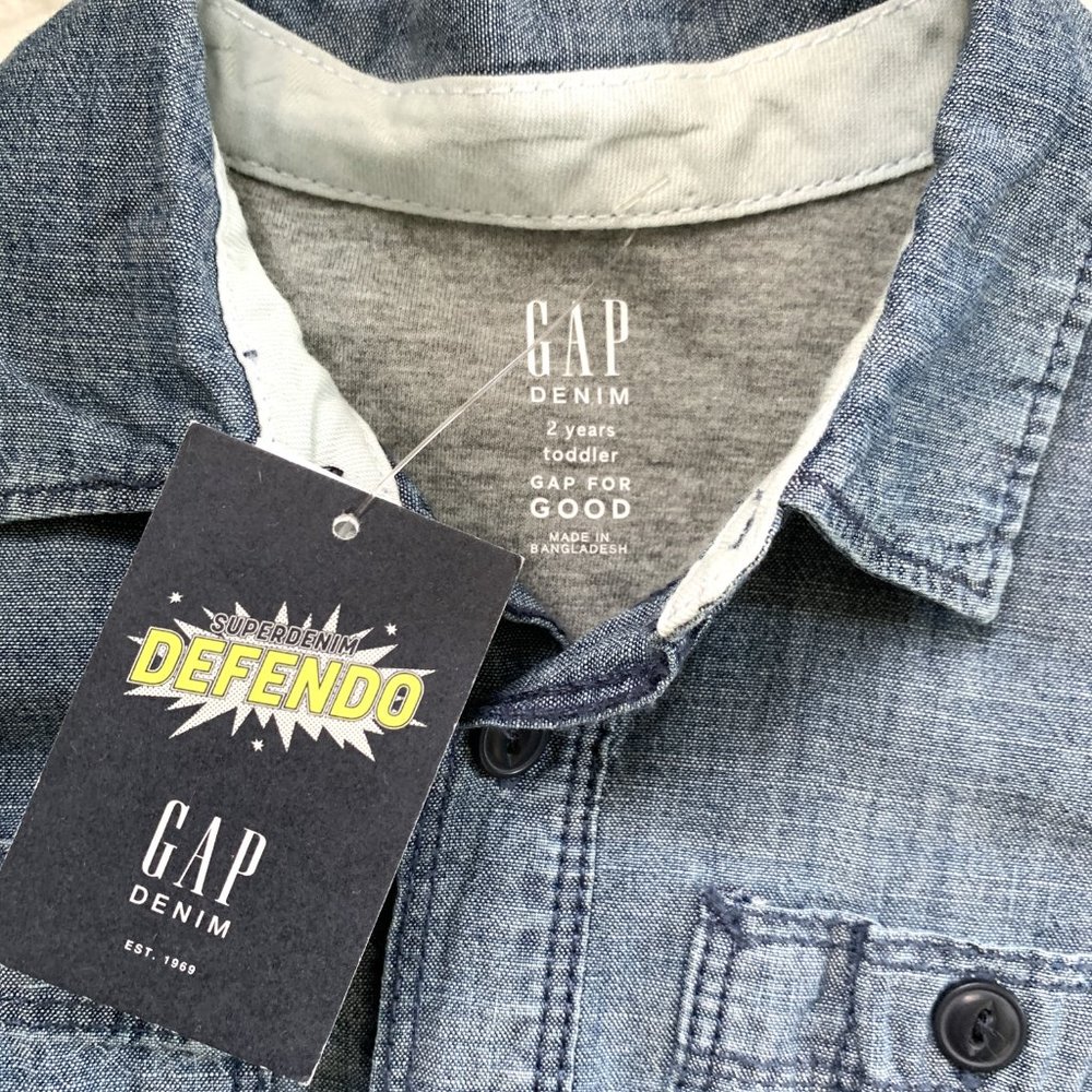 NWT Boys GAP Denim Jersey Button Shirt (Blue) 2T - Picture 7 of 7